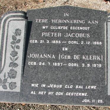 ? Pieter Jacobus 1895-1968 &amp; Johanna de KLERK 1897-1979