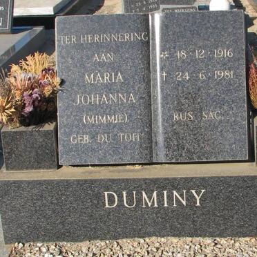 DUMINY Maria Johanna nee du TOIT 1916-1981