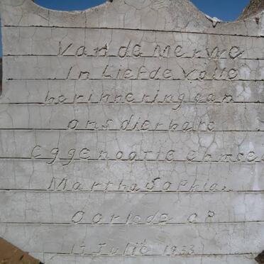 MERWE Martha Sophia, van de -1933