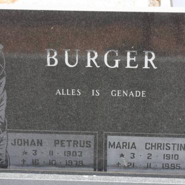 BURGER Johan Petrus 1903-1979 &amp; Maria Christina 1910-1995