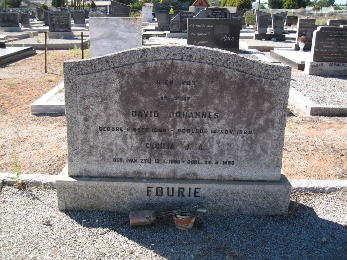 FOURIE David Johannes 1986-1929 &amp; Cecilia J.A. VAN ZYL 1888-1980