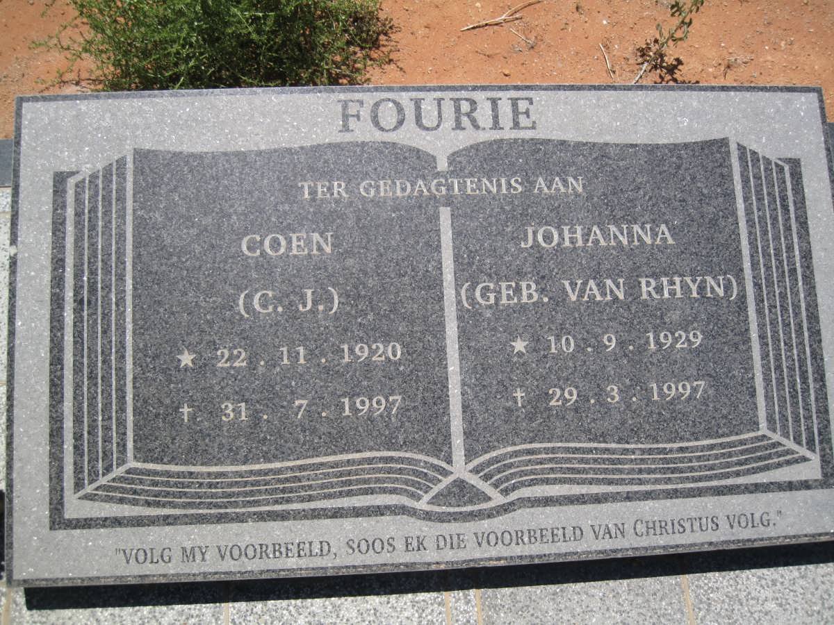 FOURIE C.J. 1920-1997 &amp; Johanna VAN RHYN 1929-1997