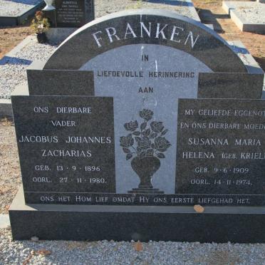 FRANKEN Jacobus Johannes Zacharias 1896-1980 &amp; Susanna Maria Helena KRIEL 1909-1974