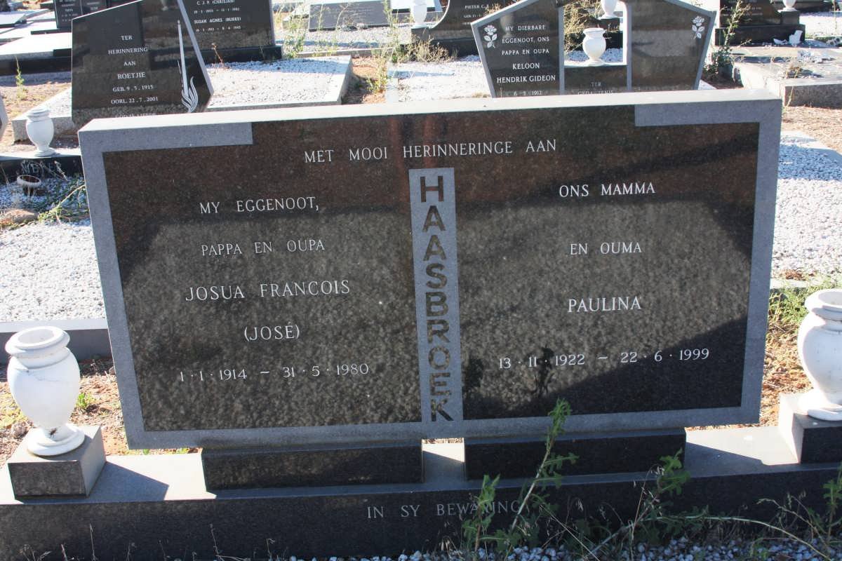 HAASBROEK Josua Francois 1914-1980 &amp; Paulina 1922-1999