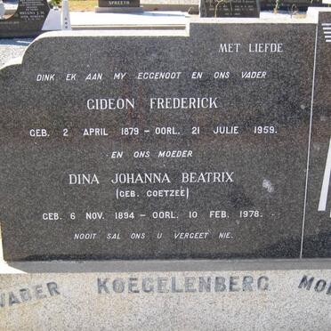 KOEGELENBERG Gideon Frederick 1879-1959 &amp; Dina Johanna Beatrix COETZEE 1894-1978 :: KOEGELENBERG Sarah Maria 1919-2000