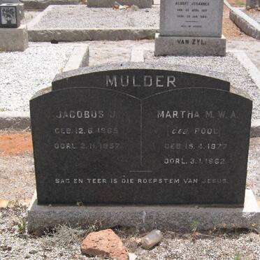 MULDER Jacobus J. 1865-1957 &amp; Martha M.W.A. POOL 1877-1962