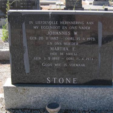STONE Johannes W. 1887-1973 &amp; Martha E. DE VRIES 1892-1974