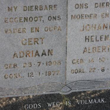 STEMMET Gert Adriaan 1908-1977 &amp; Helena Alberta 1922-1985