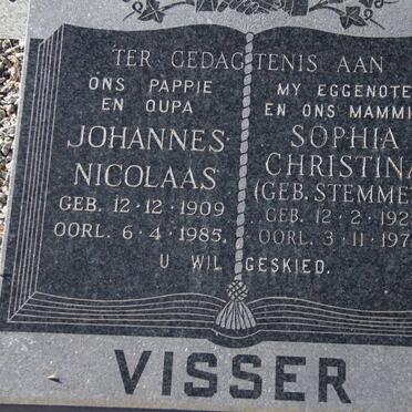 VISSER Johannes Nicolaas 1909-1985 &amp; Sophia Christina STEMMET 1922-1974