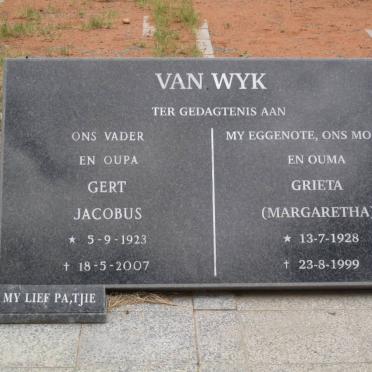 WYK Gert Jacobus, van 1923-2007 &amp; Margaretha 1928-1999