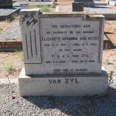 ZYL P.A.J.L., van 1896-1966 &amp; Elizabeth Johanna KOTZE 1901-1965