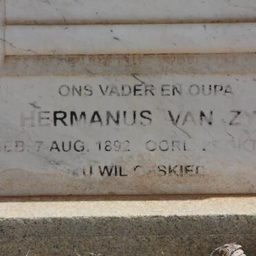 ZYL Hermanus, van 1892-1960 &amp; Maria Magrietha Christina VAN WYK 1902-1959
