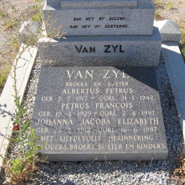 ZYL Petrus Francois, van 1929-1987 :: VAN ZYL Johanna Jacoba Elizabeth 1912-1987 :: VAN ZYL Albertus Petrus 1917-1942