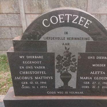 COETZEE Christoffel Jacobus Matthys 1916-1974 &amp; Aletta Maria Gloudina 1925-2008