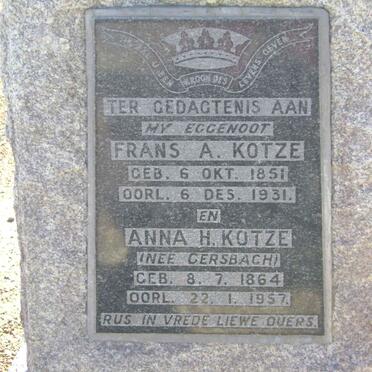 KOTZE Frans A. 1851-1931 &amp; Anna H. GERSBACH 1864-1957