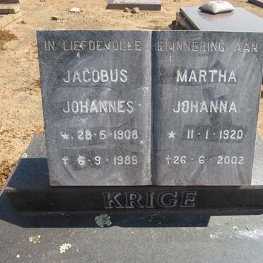 KRIGE Jacobus Johannes 1908-1989 &amp; Martha Johanna 1920-2002