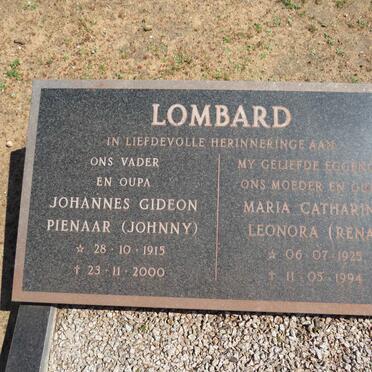 LOMBARD Johannes Gideon Pienaar 1915-2000 &amp; Maria Catharina Leonora 1925-1994