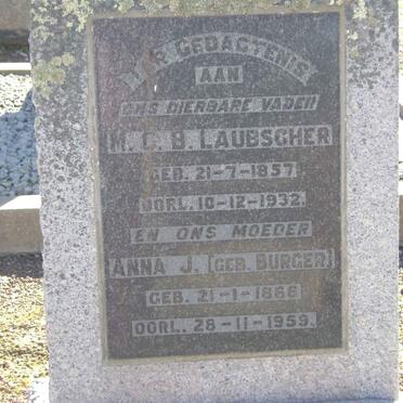 LAUBSCHER M.C.B. 1857-1932 &amp; Anna J. BURGER 1866-1959