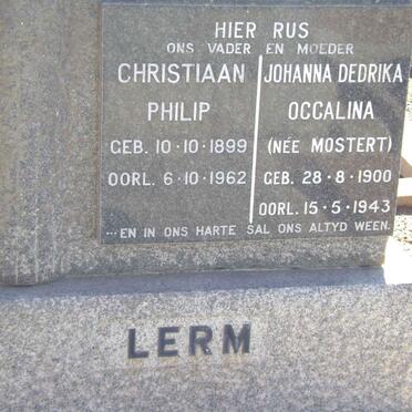 LERM Christiaan Philip 1899-1962 &amp; Johanna Dedrika Occalina MOSTERT 1900-1943