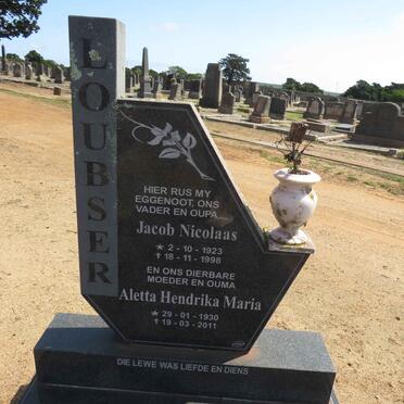 LOUBSER Jacob Nicolaas 1923-1998 &amp; Aletta Hendrika Maria 1930-2011
