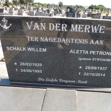 MERWE Schalk Willem, van der 1929-1995 &amp; Aletta Petronella STRYDOM 1937-2014