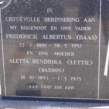 SADIE Frederick Albertus 1892-1952 &amp; Aletta Hendrika BASSON 1897-1975