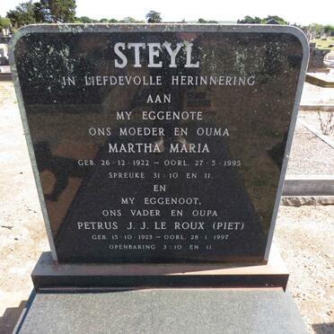 STEYL Petrus J.J. le Roux 1923-1997 &amp; Martha Maria 1922-1995