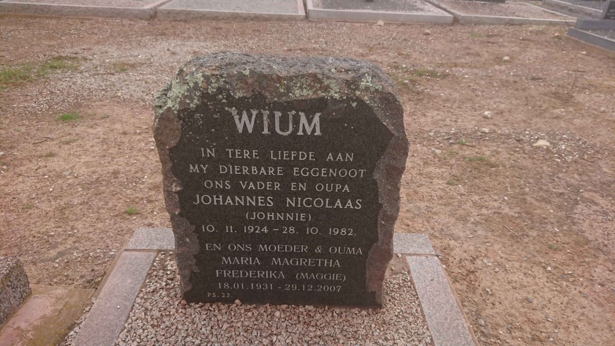 WIUM Johannes Nicolaas 1924-1982 &amp; Maria Magretha Frederika 1931-2007