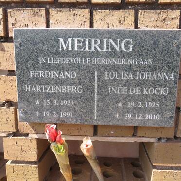 MEIRING Ferdinand Hartzenberg 1923-1991 &amp; Louisa Johanna DE KOCK 1925-2010