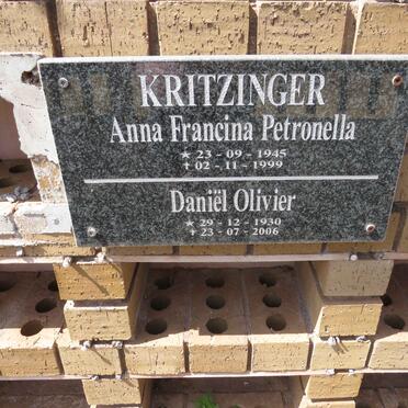 KRITZINGER Daniël Olivier 1930-2006 :: KRITZINGER Anna Francina Petronella 1945-1999