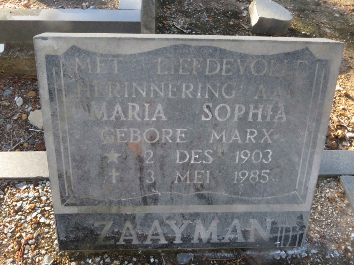 ZAAYMAN Maria Sophia nee MARX 1903-1985