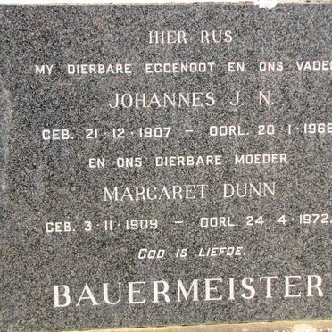 BAUERMEISTER Johannes J.N. 1907-1966 &amp; Margaret Dunn 1909-1972