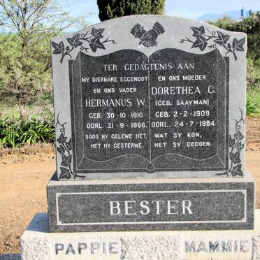 BESTER Hermanus W. 1910-1966 &amp; Dorethea C. SAAYMAN 1909-1984