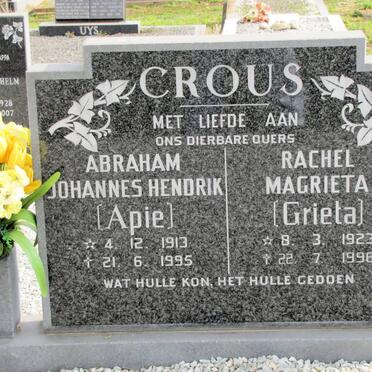 CROUS Abraham Johannes Hendrik 1913-1995 &amp; Rachel Magrieta 1923-1996