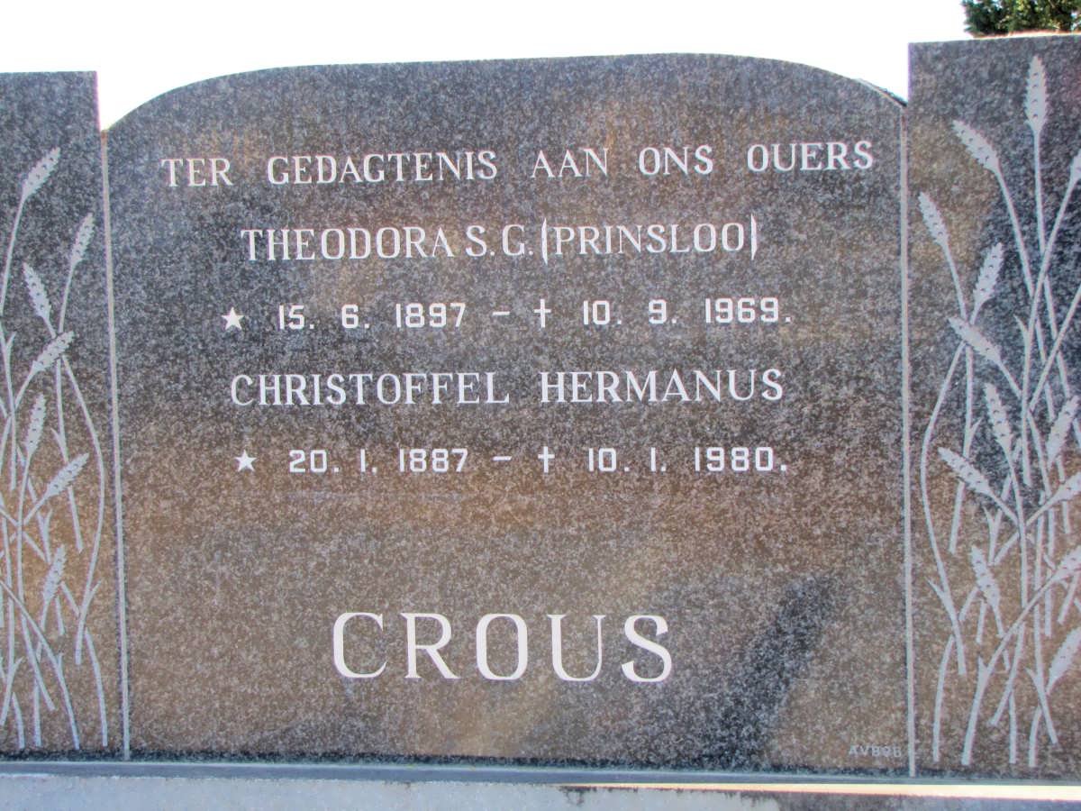 CROUS Christoffel Hermanus 1887-1980 &amp; Theodora S.G. PRINSLOO 1897-1969