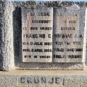 CRONJE Francois G. 1882-1956 &amp; Susarah J.S. VAN WYK 1889-1962
