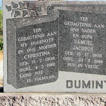 DUMINY Samuel Jacobus 1905-1986 &amp; Christina 1908-1961