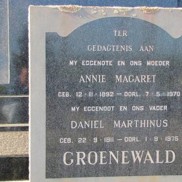 GROENEWALD Daniel Marthinus 1911-1975 &amp; Annie Magaret 1892-1970