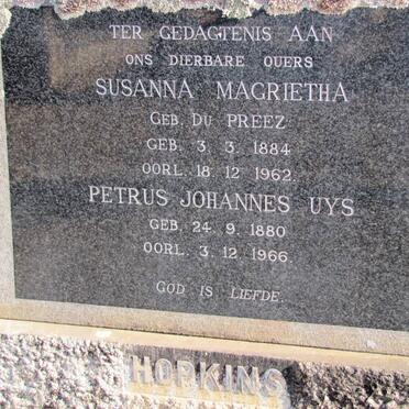 HOPKINS Petrus Johannes Uys 1880-1966 &amp; Susanna Magrietha DU PREEZ 1884-1962