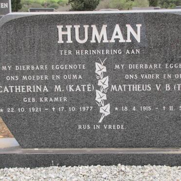 HUMAN Mattheus V.B. 1915-1990 &amp; Catherina M. KRAMER 1921-1977