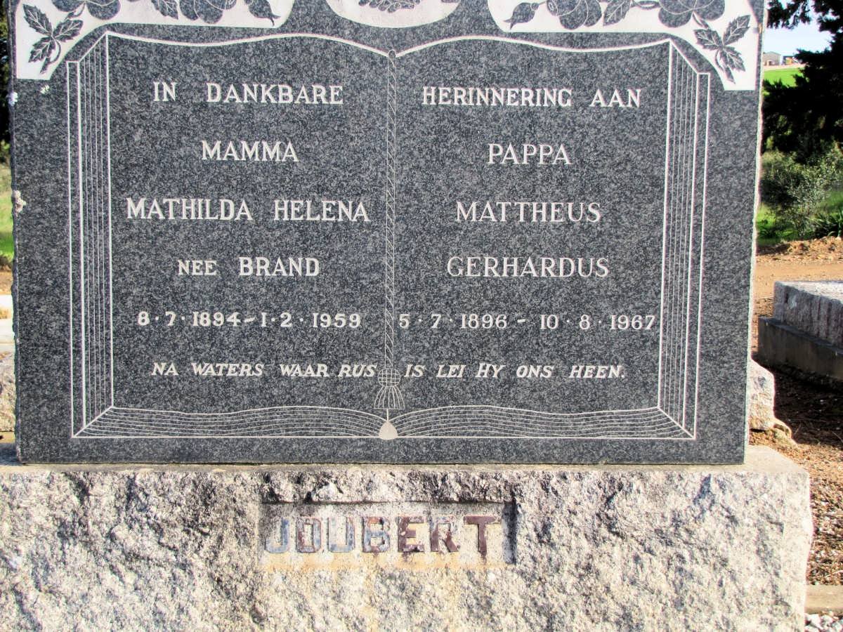 JOUBERT Mattheus Gerhardus 1896-1967 &amp; Mathilda Helena BRAND 1894-1959