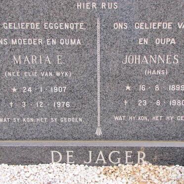 JAGER Johannes G., de 1899-1980 &amp; Maria E. van WYK 1907-1976