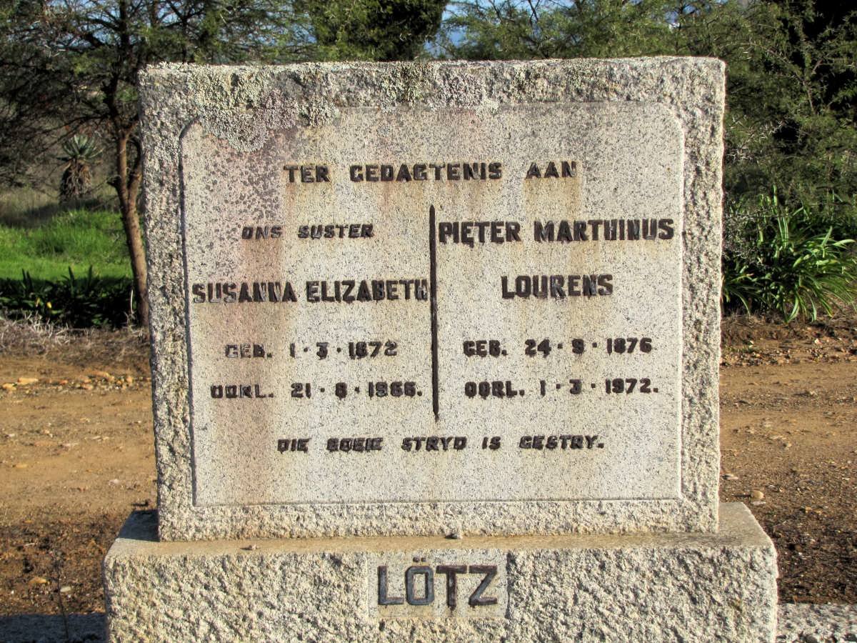 LÖTZ Pieter Marthinus Lourens 1876-1972 &amp; Susanna Elizabeth 1872-1966