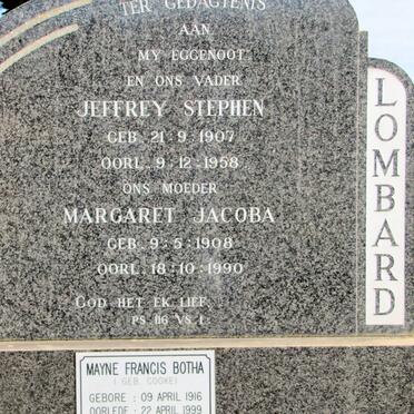 LOMBARD Jeffrey Stephen 1907-1958 &amp; Margarit Jacoba 1908-1990