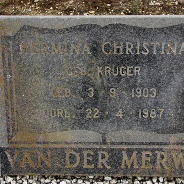MERWE Hermina Christina, van der geb KRUGER 1903-1987