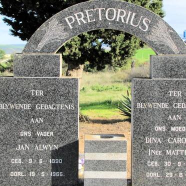 PRETORIUS Jan Alwyn 1890-1966 &amp; Dina Carolina MATTHEE 1897-1966