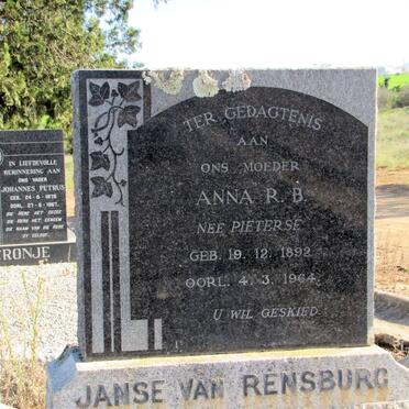 RENSBURG Anna R.B., Janse van nee PIETERSE 1892-1964