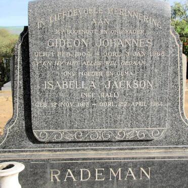 RADEMAN Gideon Johannes 1904-1965 &amp; Isabella Jackson RALL 1913-1984