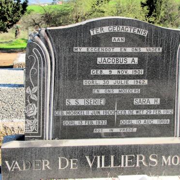 VILLIERS S.S., de 1901-1962 &amp; Sara H. DE WET 1912-1998