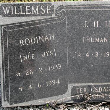 WILLEMSE J.H.H. 1929- &amp; Rodinah UYS 1933-1994